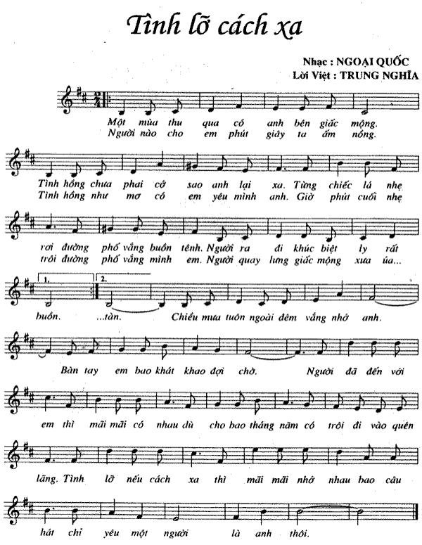 Sheet nhạc Tình Lỡ Cách Xa